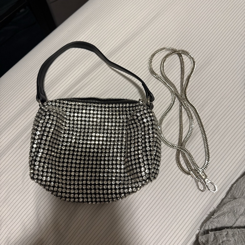 Silver Crystal Mesh Mini Shoulder Bag - Women's Bag